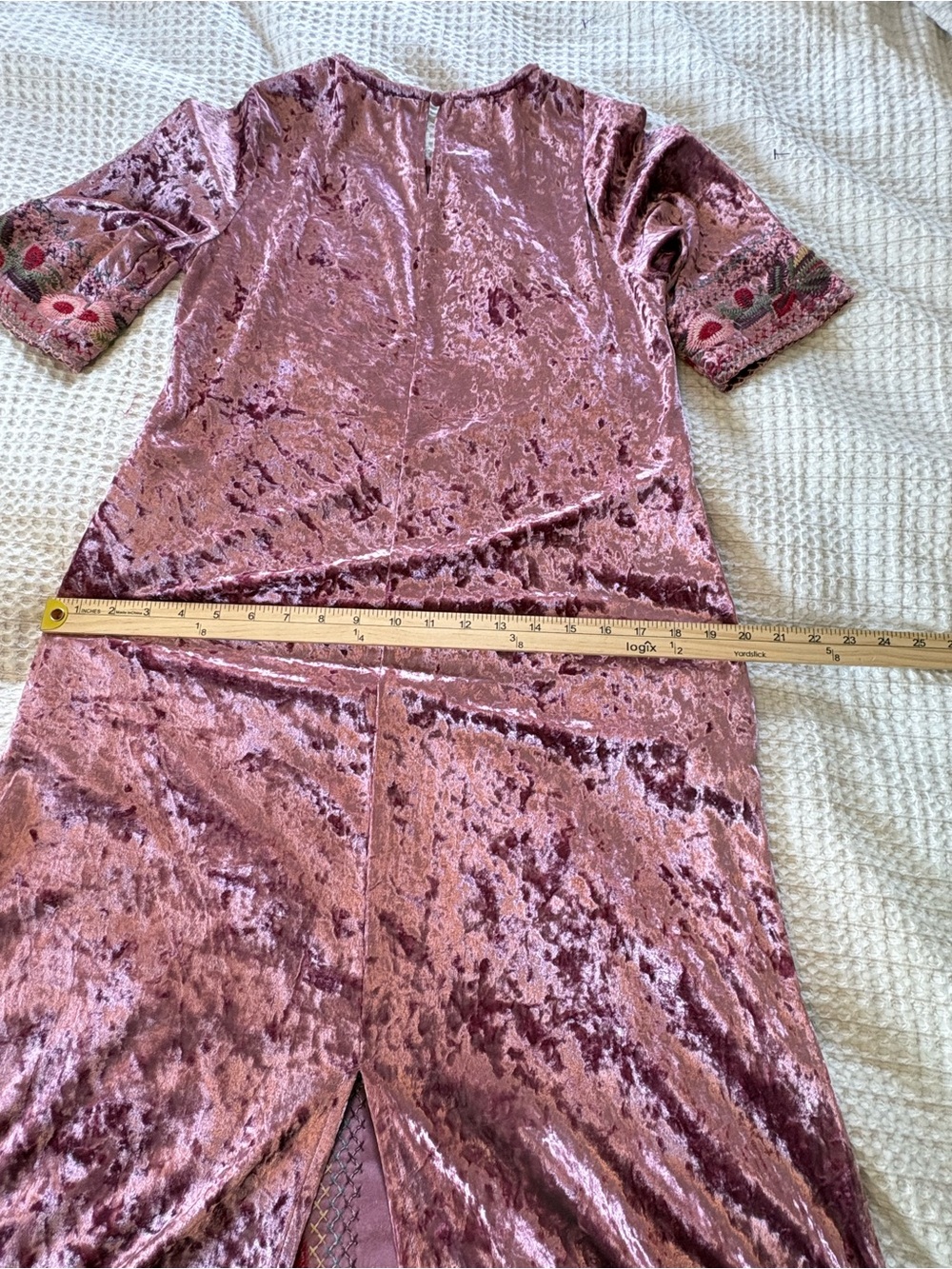 Orange Creek Floral Embroidered Crushed Velvet Dress S Mauve Midi Boho Flapper - Picture 10 of 13